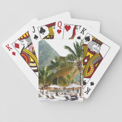 Sun Beds on a beach in Saint Lucia near the Pitons Poker Cards