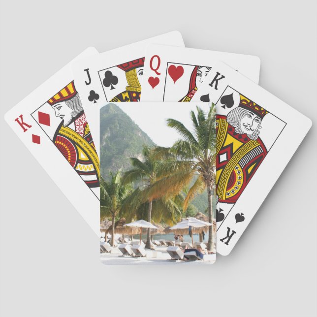 Sun Beds on a beach in Saint Lucia near the Pitons Poker Cards (Back)