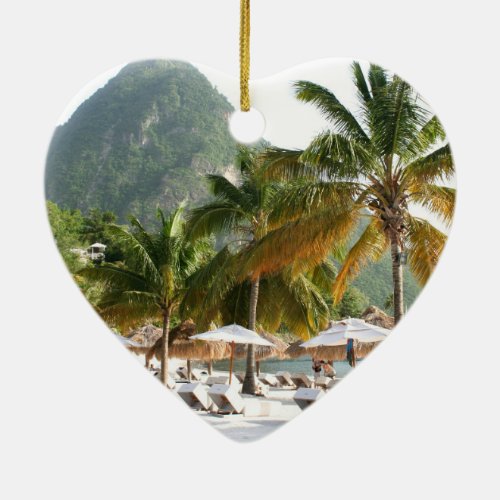 Sun Beds on a beach near the Pitons in St Lucia Ceramic Ornament