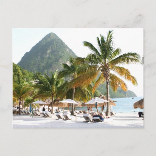 Sun Beds on a beach near the Pitons in St Lucia Postcard