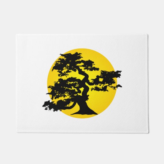 Sun Behind Bonsai Tree Silhouette Doormat