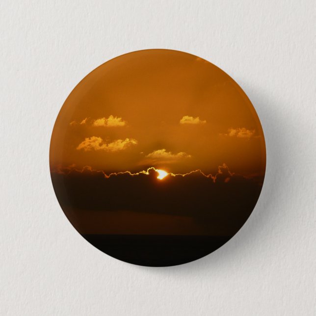 Sun Behind Clouds I Orange Sunset Photo Button (Front)