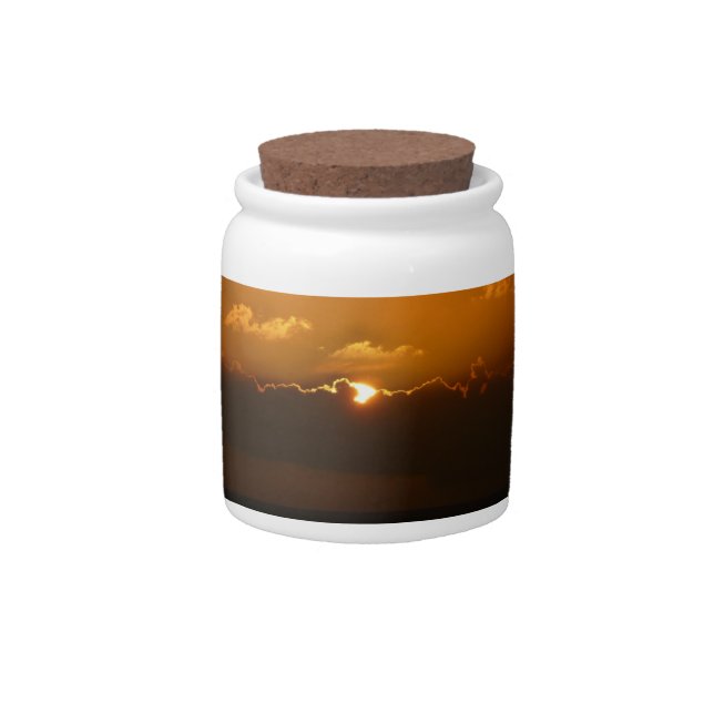 Sun Behind Clouds I Orange Sunset Photo Candy Jar (Front)
