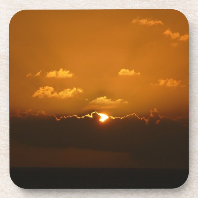 Sun Behind Clouds I Orange Sunset Photo Coaster (Front)