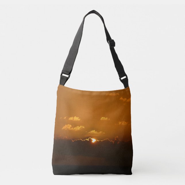 Sun Behind Clouds I Orange Sunset Photo Crossbody Bag (Front)