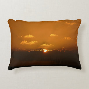 Sun Behind Clouds I Orange Sunset Photo Decorative Pillow