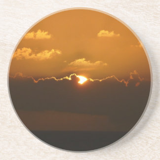 Sun Behind Clouds I Orange Sunset Photo Drink Coaster