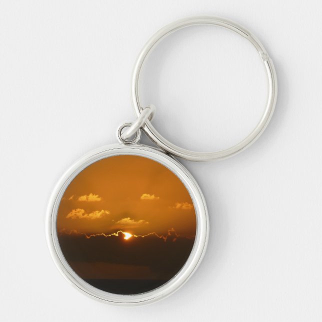 Sun Behind Clouds I Orange Sunset Photo Keychain (Front)