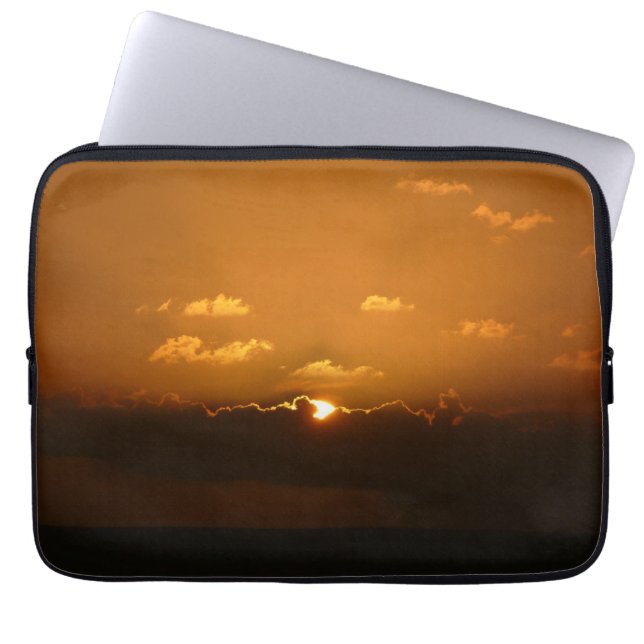 Sun Behind Clouds I Orange Sunset Photo Laptop Sleeve (Front)