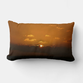Sun Behind Clouds I Orange Sunset Photo Lumbar Pillow