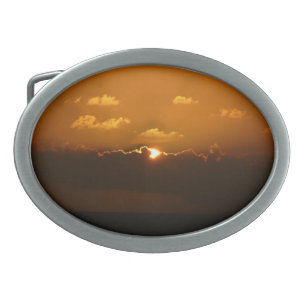 Sun Behind Clouds I Orange Sunset Photo Oval Belt Buckle