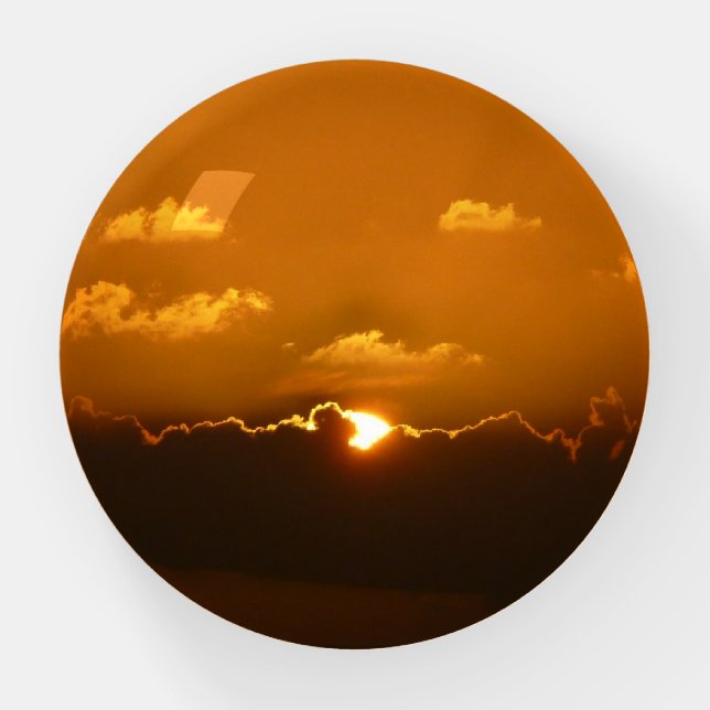 Sun Behind Clouds I Orange Sunset Photo Paperweight (Front)