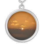 Sun Behind Clouds I Orange Sunset Photo Silver Plated Necklace