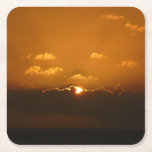 Sun Behind Clouds I Orange Sunset Photo Square Paper Coaster