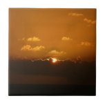 Sun Behind Clouds I Orange Sunset Photo Tile