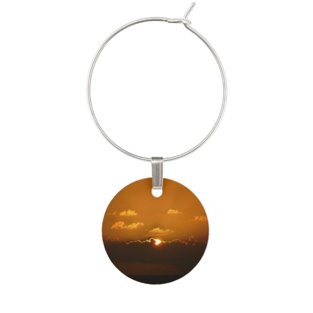 Sun Behind Clouds I Orange Sunset Photo Wine Charm (Front)