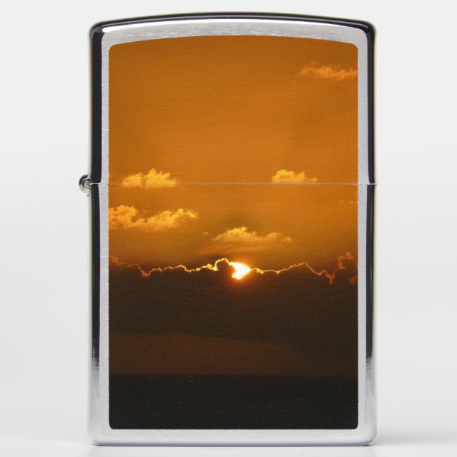Sun Behind Clouds I Orange Sunset Photo Zippo Lighter (Front)