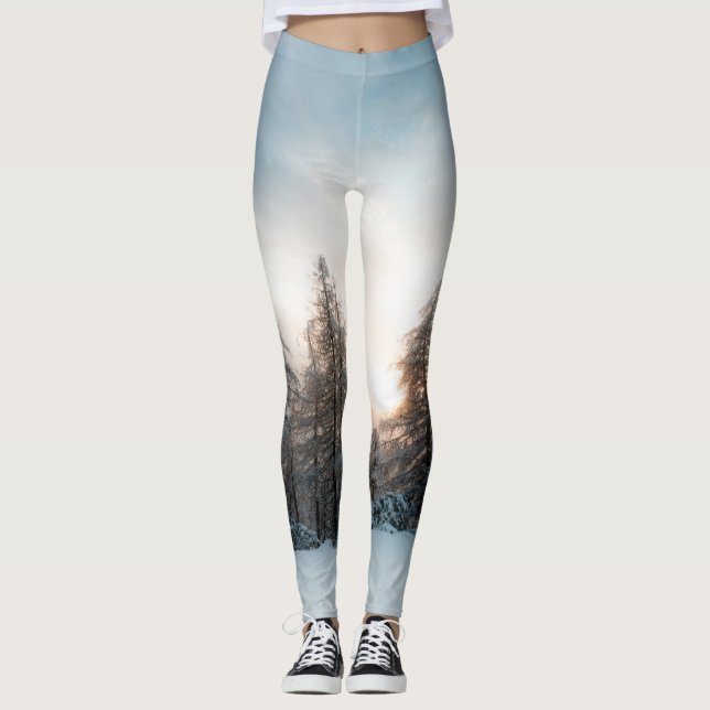 Sun behind spruce trees leggings (Front)