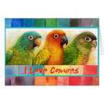 Sun Blue-Crowned Green-Cheeked Conures Realistic Painting Bird Gifts Greeting Card