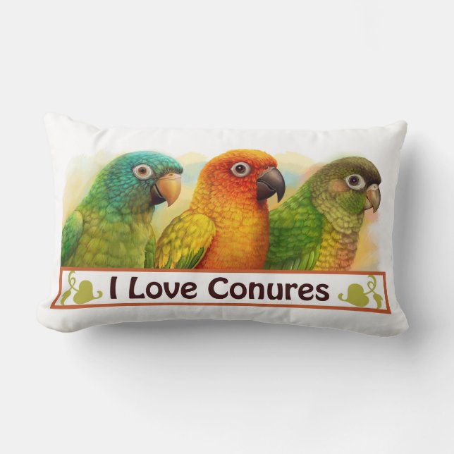 Sun blue-crowned green-cheeked conures lumbar pillow (Front)