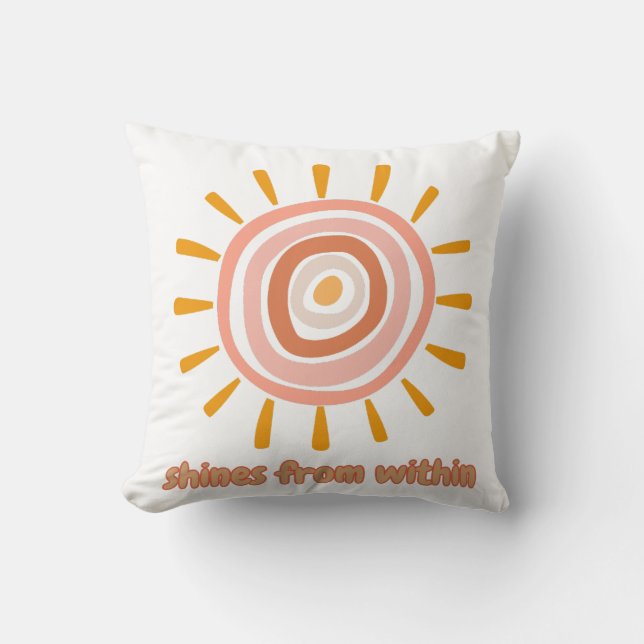 Sun Boho Art: "Shine from within" quote for self-e Throw Pillow (Front)