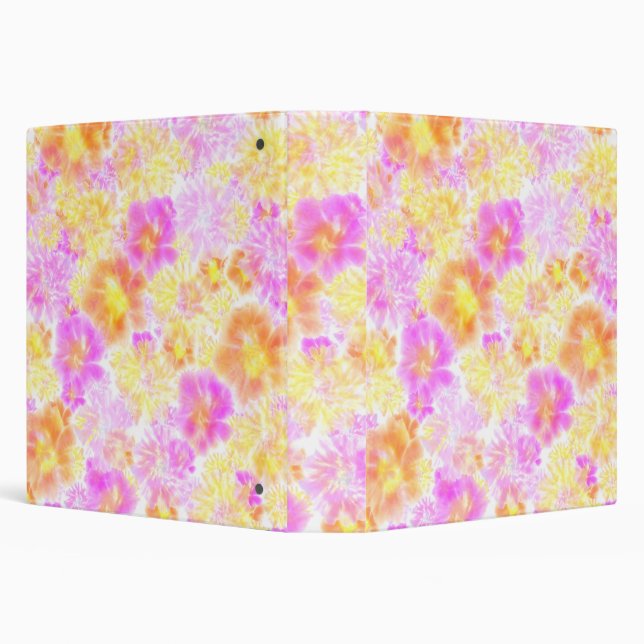 Sun Boho Blooming Flowers Floral Tie Dye Pattern  3 Ring Binder (Background)