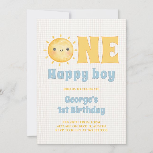 Sun Boy 1st Birthday Invitation (Front)
