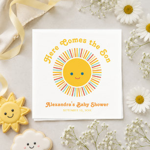 Sun Boy Baby Shower Here Comes the Son Retro Fonts Napkins