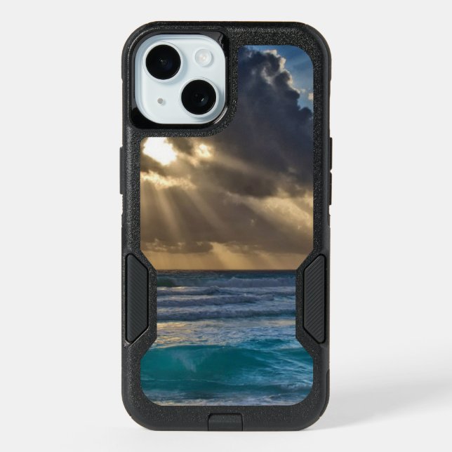 Sun Breaking Through Clouds Over Sea iPhone 15 Case (Back)
