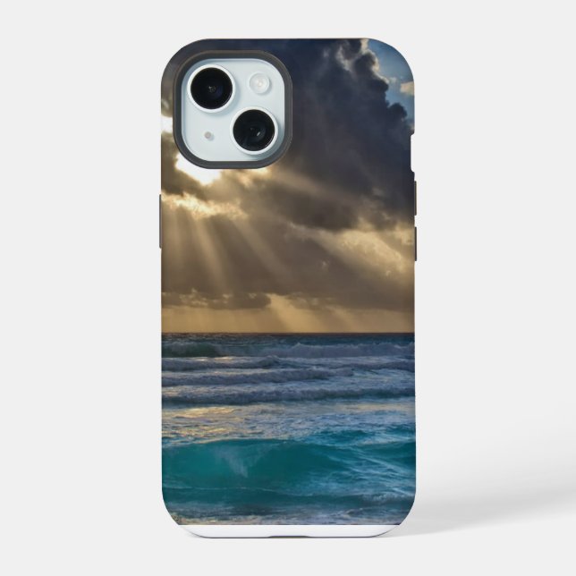 Sun Breaking Through Clouds Over Sea Iphone Case (Back)