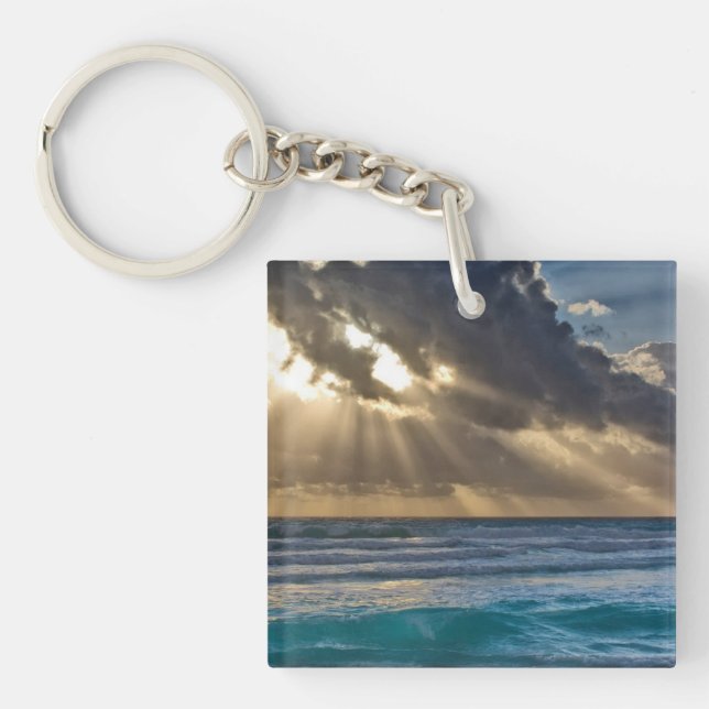 Sun Breaking Through Clouds Over Sea Keychain (Front)