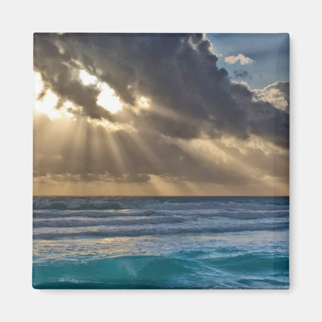 Sun Breaking Through Clouds Over Sea Magnet (Front)