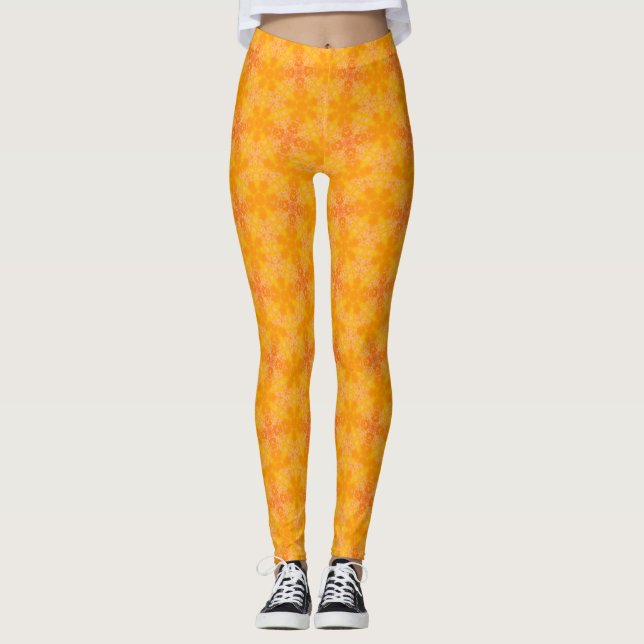 Sun Burst Solar Bloom Geometric Seamless Pattern Leggings (Front)