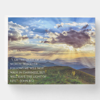 Sun Bursting Through Clouds  Bible John 8:12 Wooden Box Sign