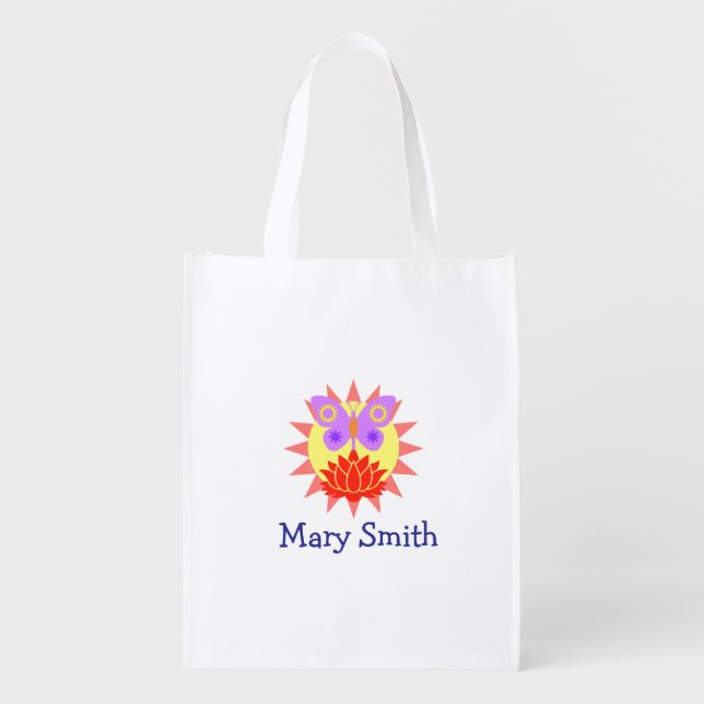 Sun, Butterfly and Flower Grocery Bag (Front)