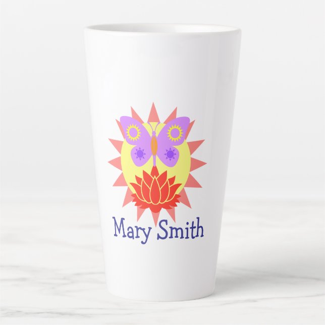 Sun, Butterfly and Flower Latte Mug (Front)