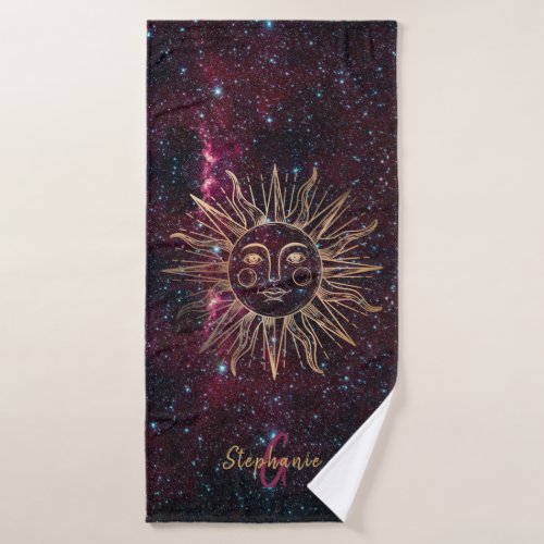 Sun Celestial Leo Astrology Glitter Monogram Chic Bath Towel