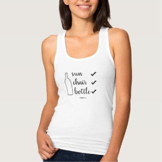 sun chair bottle - check! women's dark on light tank top