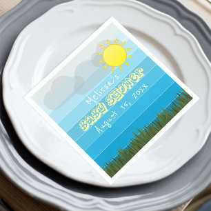 Sun Clouds and Grass on Blue Stripes Baby Shower Napkins