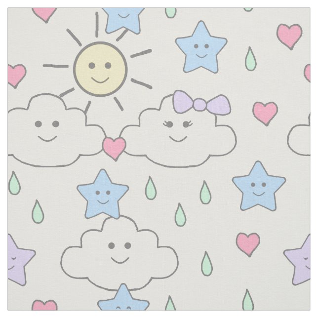 Sun Clouds Star Raindrops Fabric (Swatch)