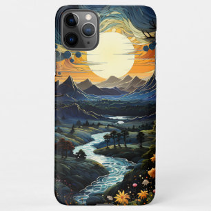 Sun Cloudy Mountain Pointillism Style iPhone 11Pro Max Case