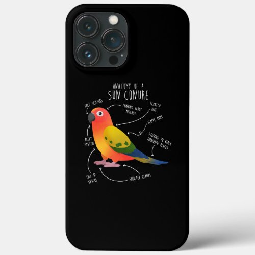 Sun Conure Anatomy Funny Cute Pet Parrot Bird iPhone 13 Pro Max Case