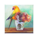 Sun conure and flowers painting canvas print