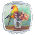 Sun conure and flowers painting compact mirrors