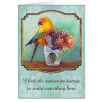 Sun conure and flowers painting greeting card