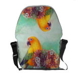 Sun conure and flowers painting messenger bag