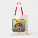 Sun conure and flowers tote bag