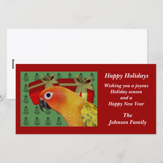 Sun Conure Parrot Animal Christmas Holiday  Card (Front/Back)
