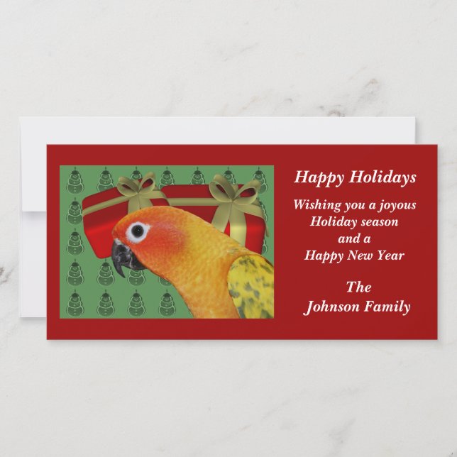 Sun Conure Parrot Animal Christmas Holiday Card (Front)