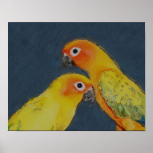 Sun Conure Parrot Pair Bird Art Poster